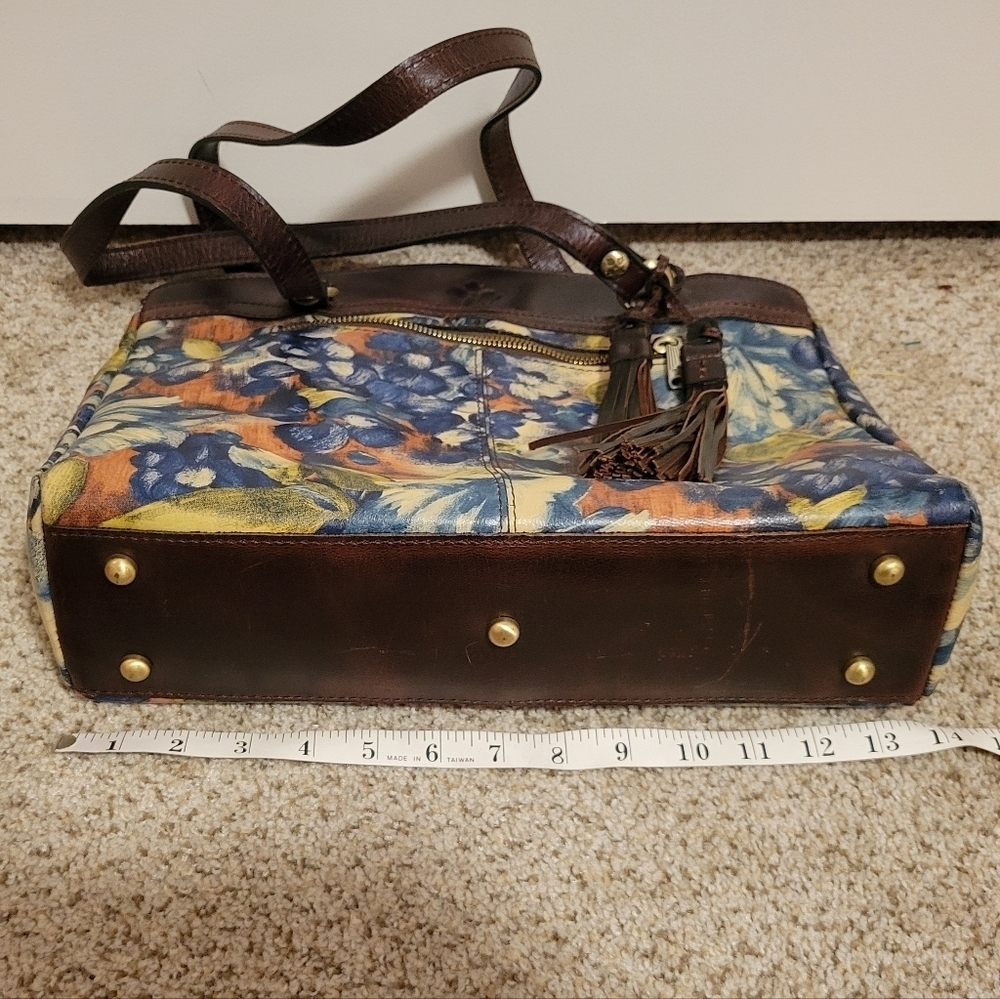 Patricia Nash Blue Clay Poppy Leather Tote Tassle Zipper Floral Western Boho Bag - Picture 9 of 12